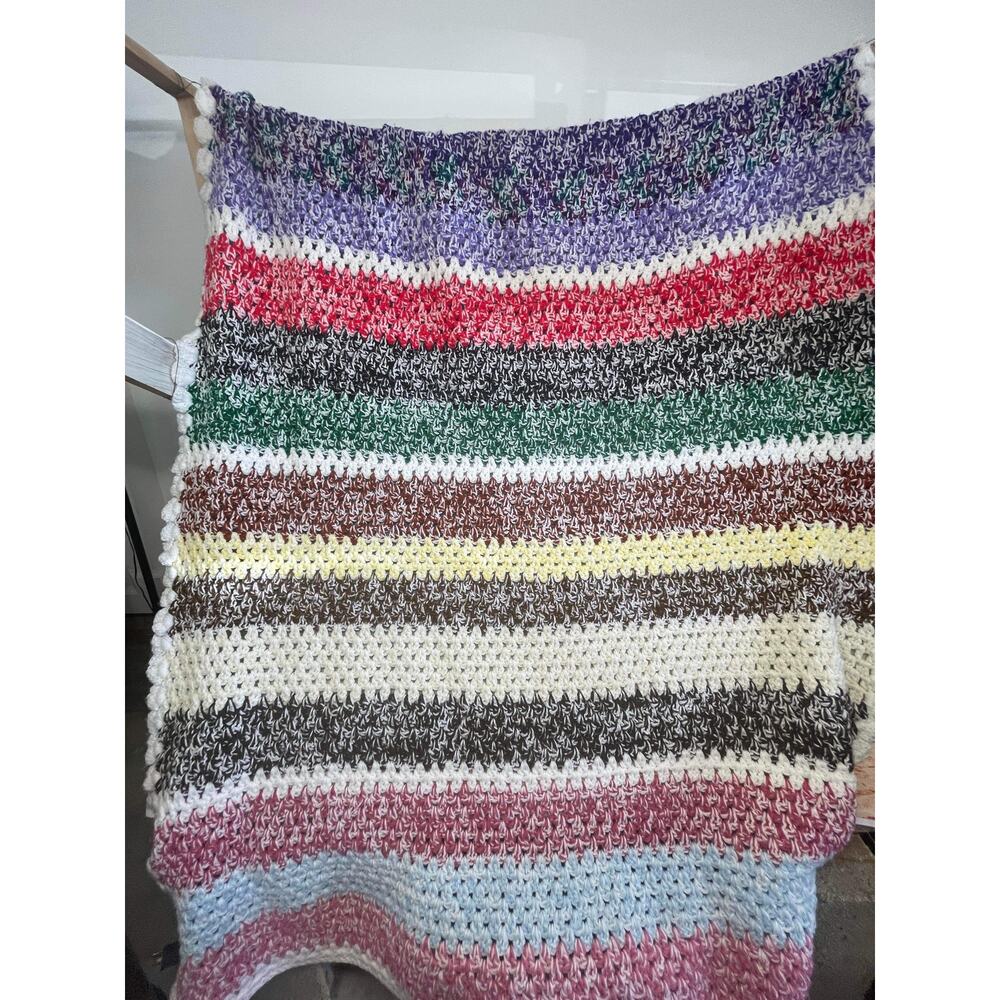 Vintage Handmade Afghan Multicolor Stripe Crochet Throw Blanket 5x10